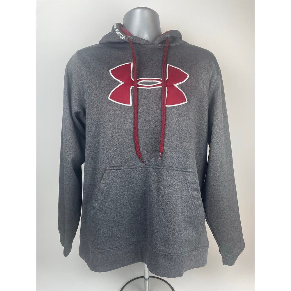 Under Armour Hoodie Men’s M Kangaroo Pouch Gray/Scarlet Pullover